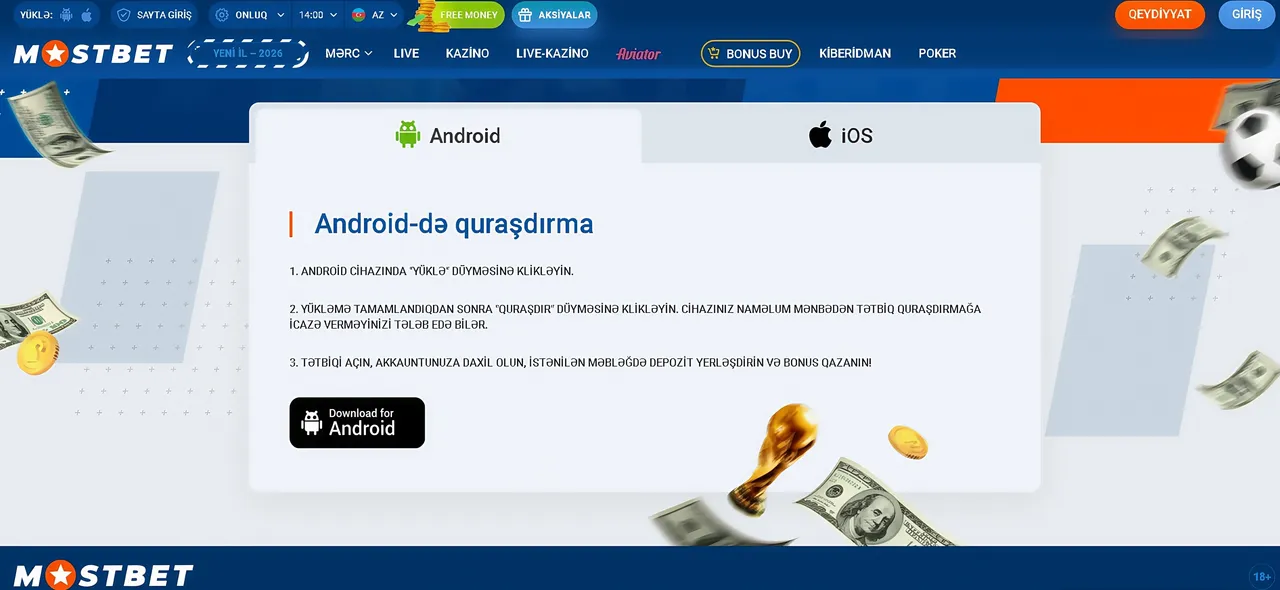 Android üçün Mostbet apk yükləmə təlimatı
